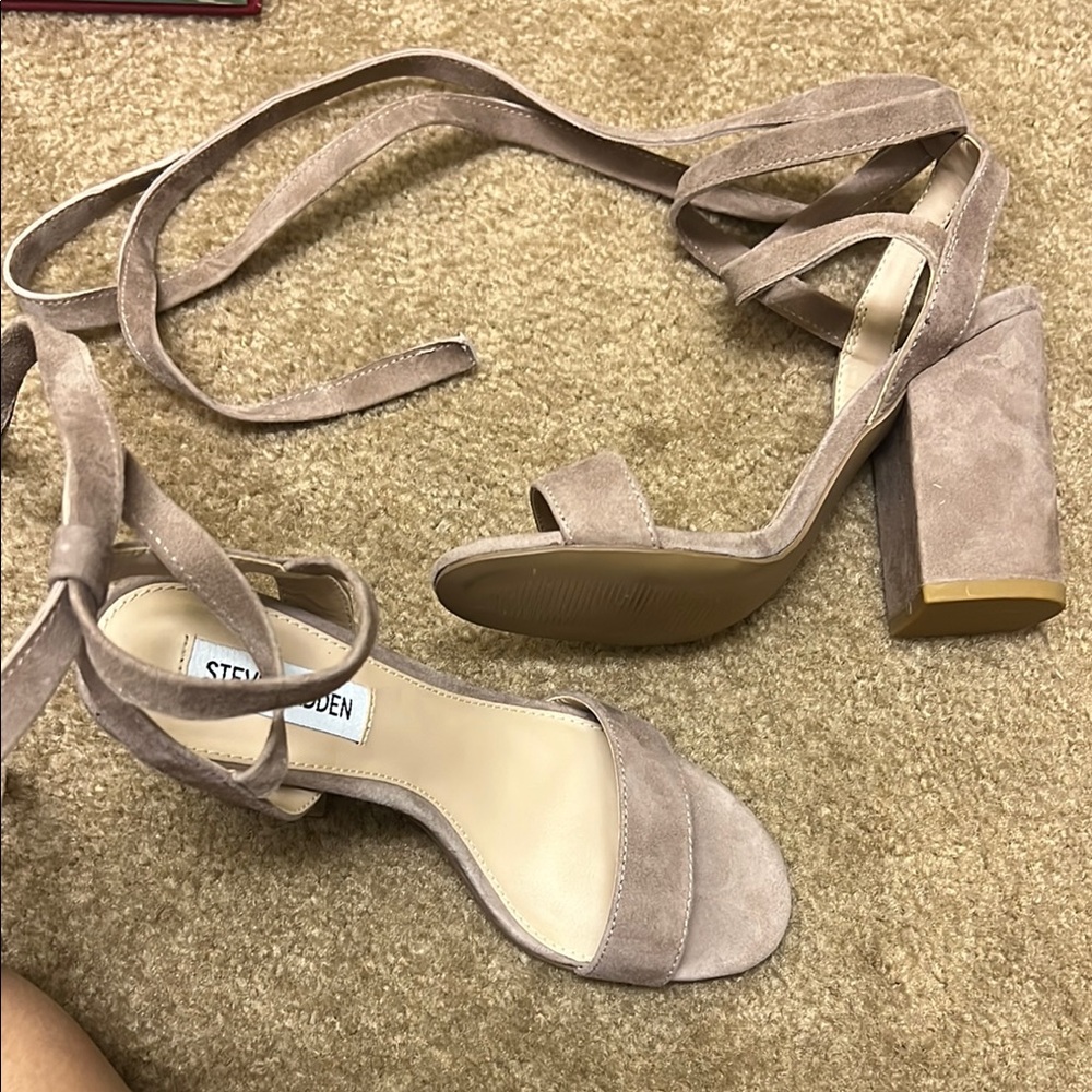 Steve Madden Tan Block Heel Sandals with Ankle Straps